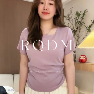 胖妹妹设计感小众宽松方领正肩短袖 大码 新款 女装 T恤上衣 2025夏季