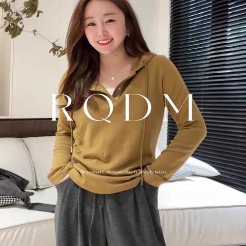 慵懒休闲纯色单排扣连帽卫衣外套