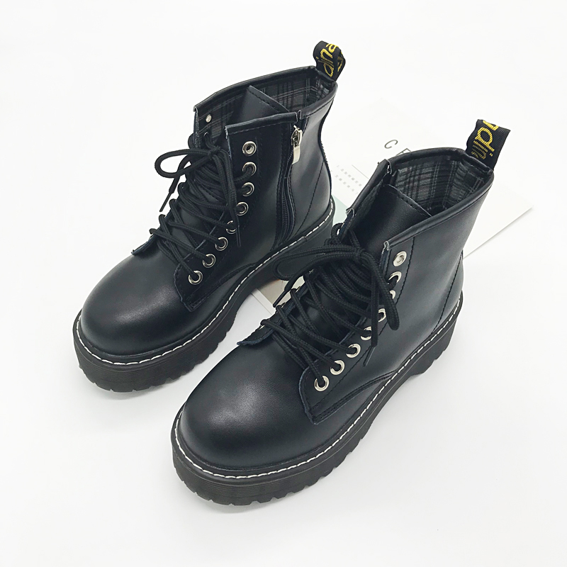 松糕春秋季厚底复古风加绒女靴子