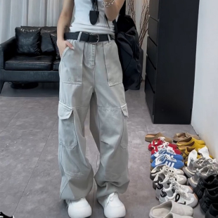 高腰宽松工装 裤 牛仔裤 2025秋季 束脚裤 大码 女胖mm显瘦百搭时尚 新款