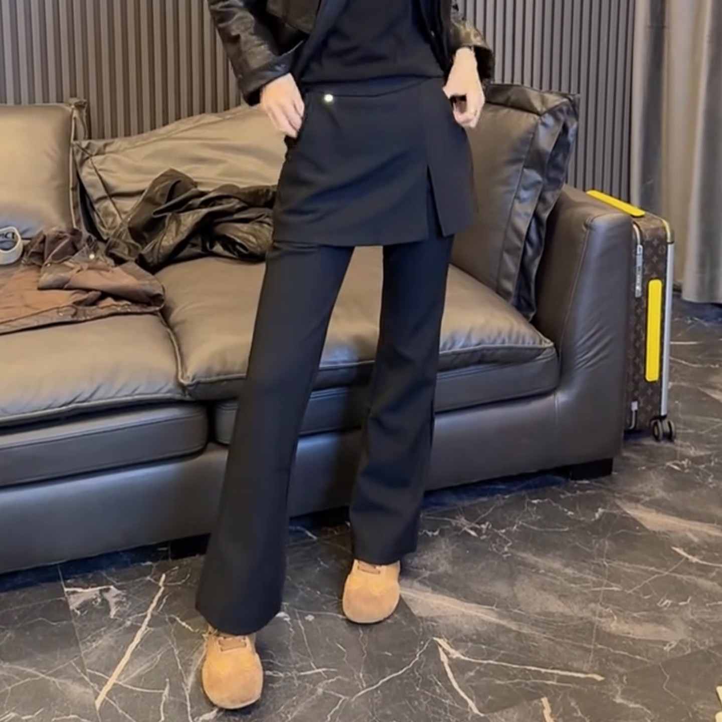 大码女装2025秋季新款高腰弹力显瘦休闲裤裙胖mm梨型身材微喇裤子