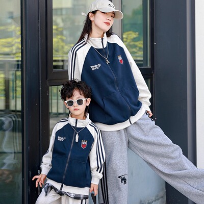 美式复古亲子装外套秋装新款一家三四口休闲活力户外活动亲子服潮