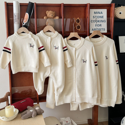 【实拍】卡通小狗韩版亲子装一家三口四口新款婴幼儿秋冬装连体衣