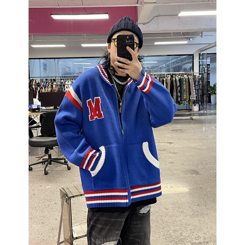 Medaigual宝蓝色棒球服毛衣外套