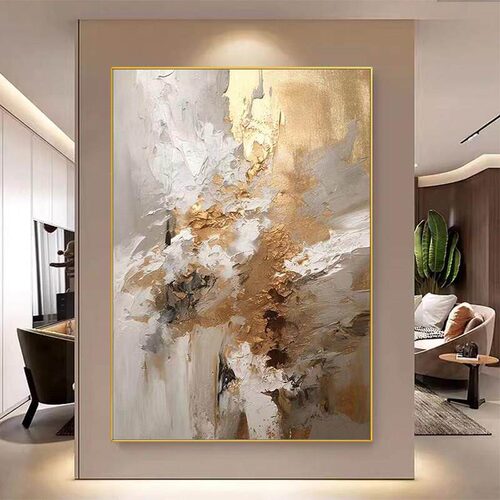 高级感油画手绘抽象玄关装饰画