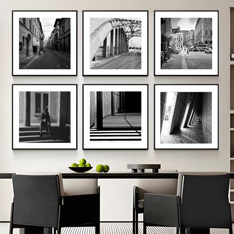建筑黑白现代简约客厅装饰画餐厅壁画玄关挂画老照片街区风景桥画图片