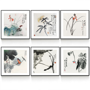 张大千兰花新中式餐厅装饰画茶室挂画客厅墙壁画卧室床头画宾馆画