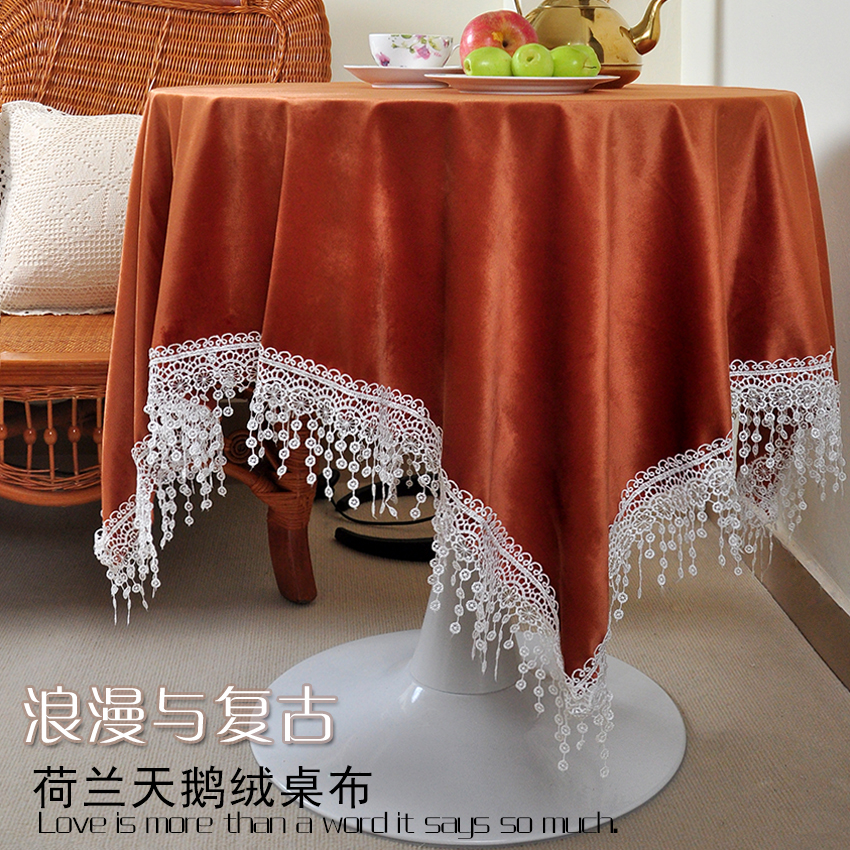 墨绿色浪漫复古轻奢金丝绒桌布盖巾美式高级感圆桌餐桌茶几台布