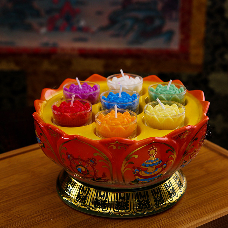 七星莲花灯座陶瓷油灯佛灯供灯佛前灯家用酥油灯座佛堂品美瓷