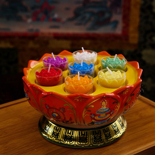 七星莲花灯座陶瓷油灯佛灯供灯佛前灯家用酥油灯座佛堂品美瓷