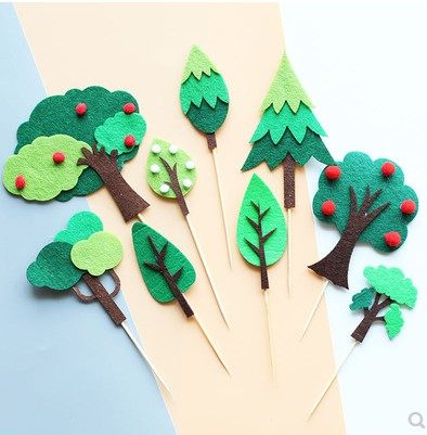 烘焙蛋糕插件森林系绿色毛毡小树插件浪漫对甜品装扮用品