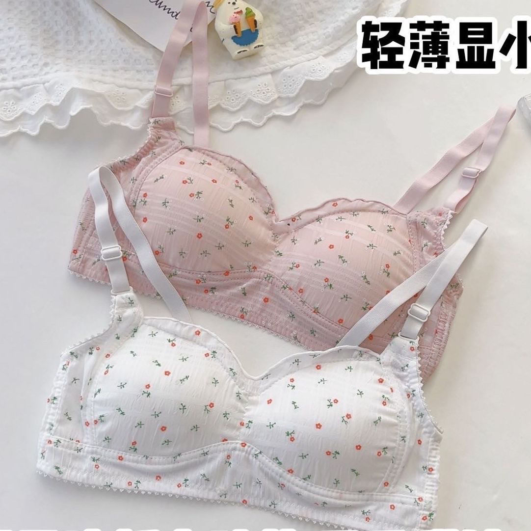复古碎花内衣女日系小清新薄款少文胸