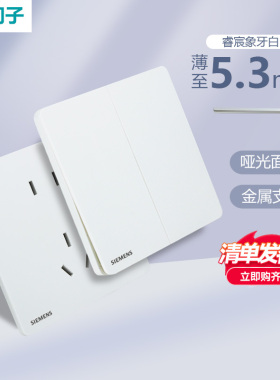 西门子开关插座睿宸象牙白一开5五孔USB家用暗装86型墙壁超薄面板