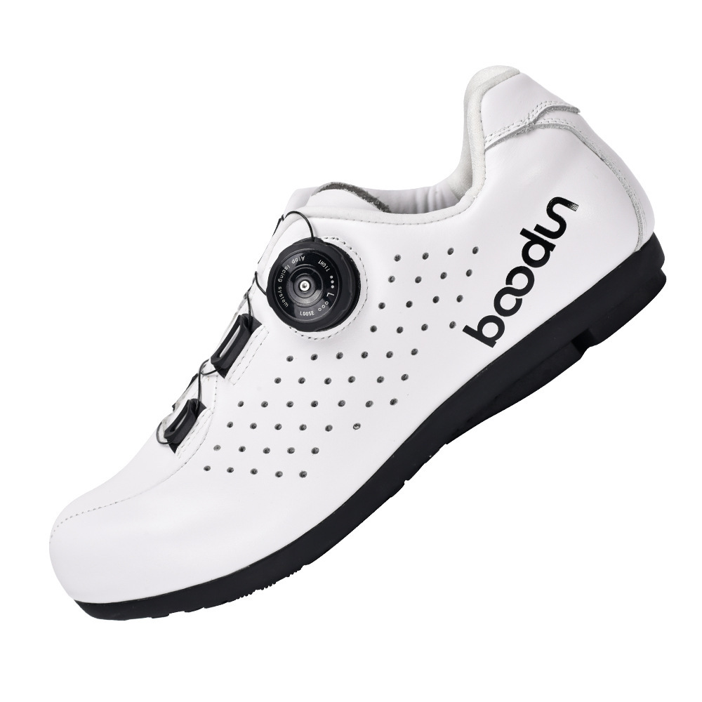 博顿真皮款非锁骑行鞋男女1289款橡胶底鞋面防水自行车无锁骑行鞋