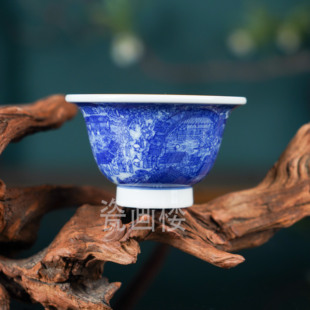 觉山隐窑-青花清明上河图大压手杯  景德镇陶瓷高端茶具