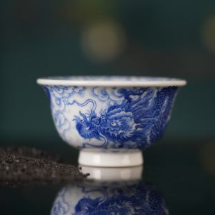 刘建锋窑仿清龙纹内绘压手杯景德镇陶瓷高端茶具