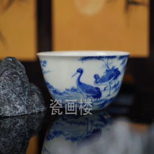 觉山隐窑-青花竹鹤双清杯  景德镇陶瓷茶具