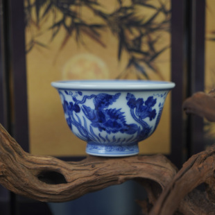 （精选）刘建锋窑青花鱼藻盖碗景德镇陶瓷高端茶具