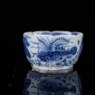 望月怀古-青花满绘鱼藻八方杯 景德镇陶瓷高端茶具