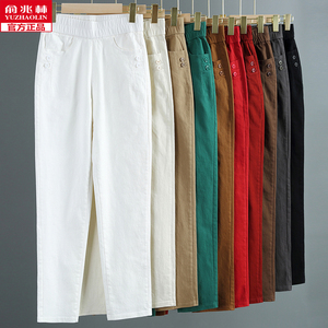 高档纯棉春秋款中老年女士裤子高腰水洗棉弹力妈妈哈伦直筒休闲裤