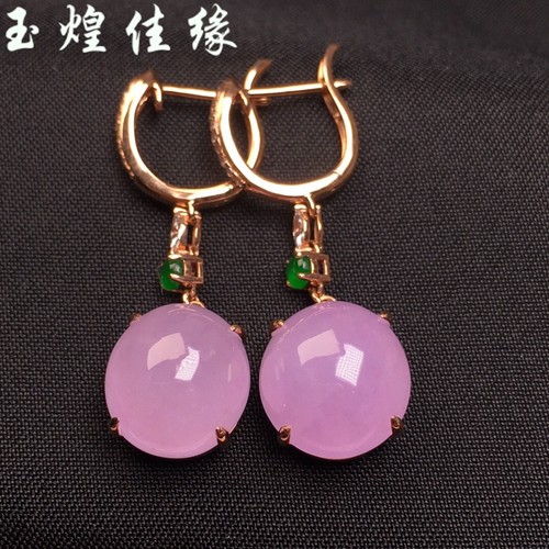 天然紫罗兰椭圆蛋面翡翠女士耳环