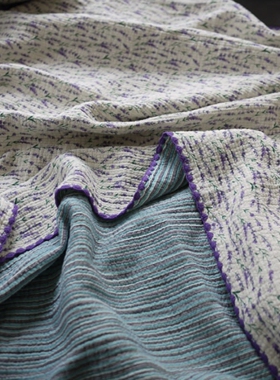 韩国进口全棉6层纱布面料盖毯纱布毯ins纱布拼色紫色薰衣草毯