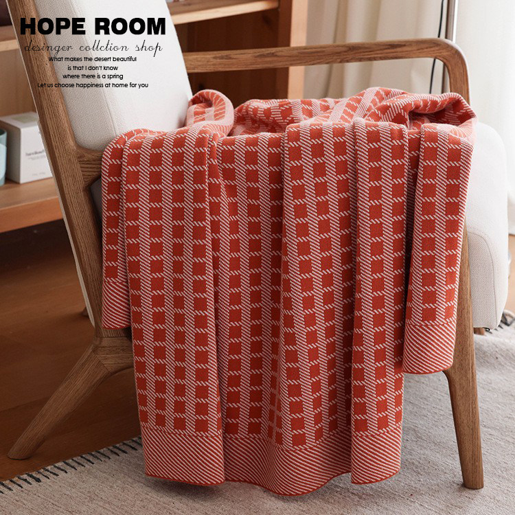 北欧ins现代风针织夏季空调盖毯格子毛毯沙发装饰休闲毯子纯棉毯