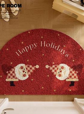 红色圣诞节氛围卡通地垫进门除尘防滑PVC耐磨脚垫可裁剪入户地垫