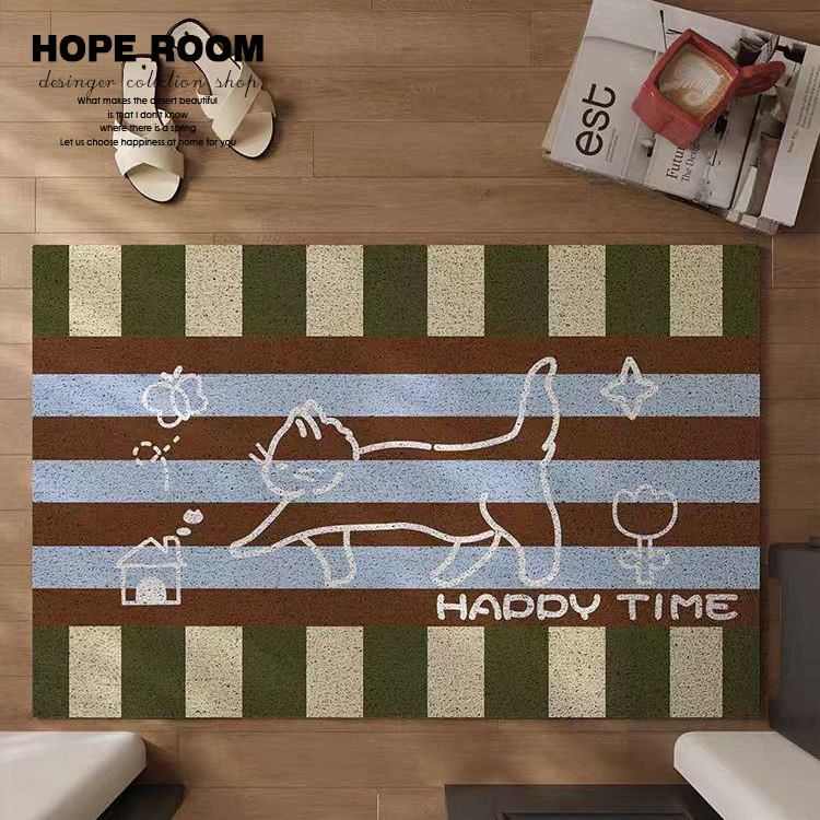 卡通条纹猫咪丝圈地垫刮泥除尘可剪裁门垫防滑耐脏玄关入户门地垫,居家布艺,家用脚垫,淘宝优惠券,粉丝福利购,淘宝优惠卷