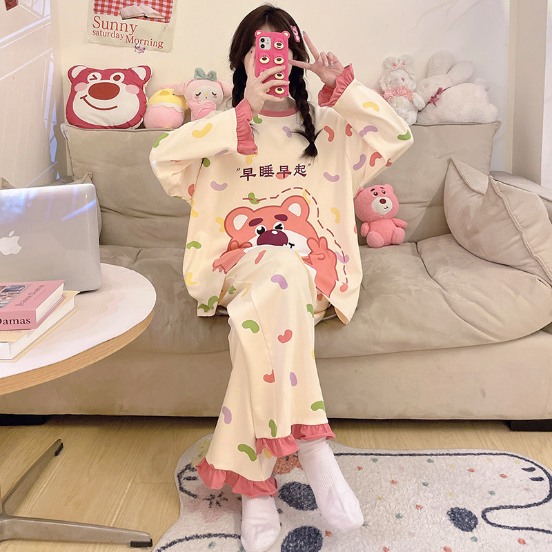 女童睡衣2024新款春秋季纯棉长袖儿童女孩宝宝秋冬款公主风家居服