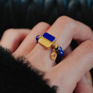 【予悦】扎基拉姆经文铜钱S925银镶嵌天然青金石戒指女款轻奢复古