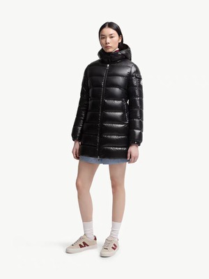 MOKCNOVE蒙口诺威2025冬新品轻暖中长款连帽羽绒服女款夹克外套