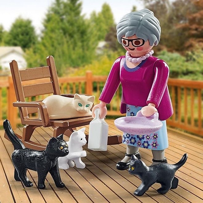 playmobil摩比世界specialplus特别版人偶套装71172老奶奶和猫咪