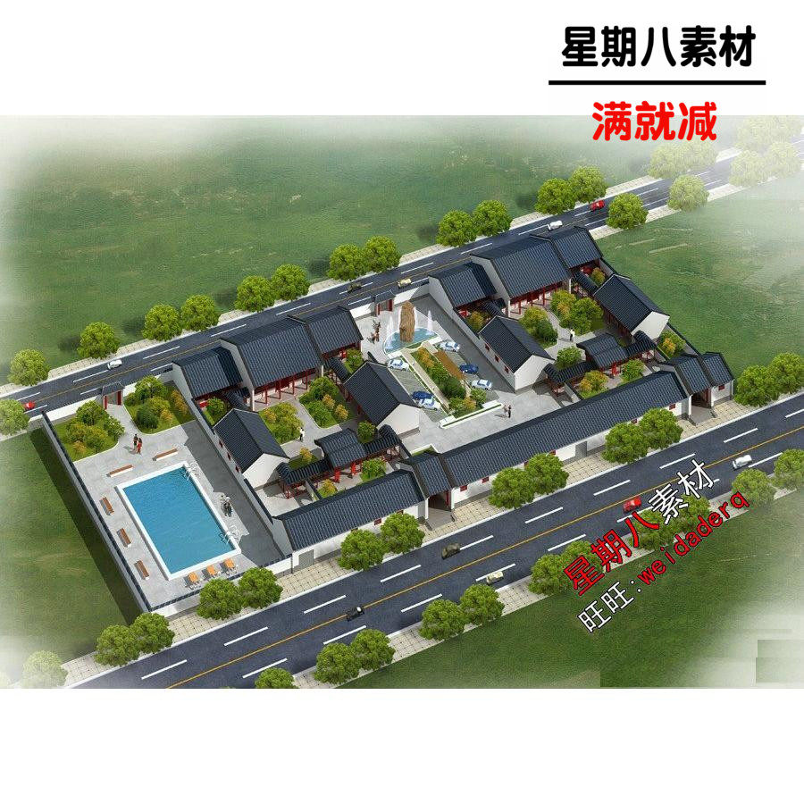 c102 中式别墅建筑cad施工图纸中式四合院设计图纸古建筑外观设计