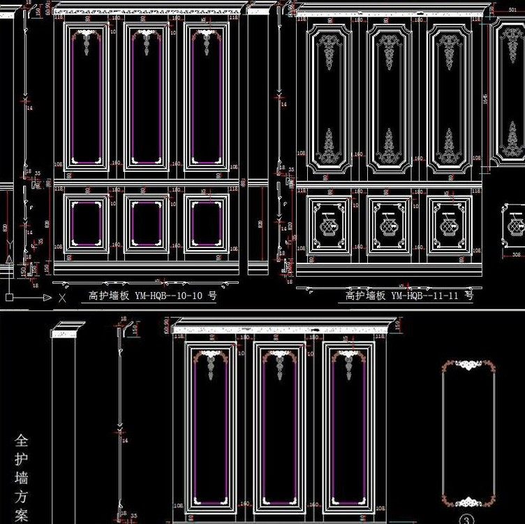 F欧式法式巴洛克意大利新古典整木护墙板背景墙CAD施工图模块图集