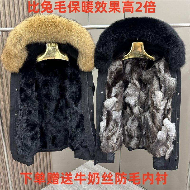 中长款狐狸毛内胆派克服保暖