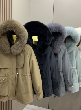 新款派克服女新款时尚韩版皮草外套狐狸毛领可拆卸獭兔毛内胆冬季