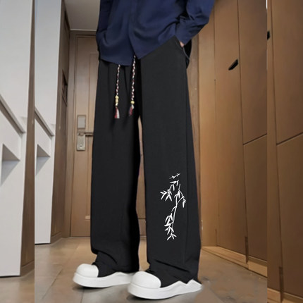 新中式垂感直筒裤男款夏季2024新款休闲男裤宽松阔腿九分裤男生裤