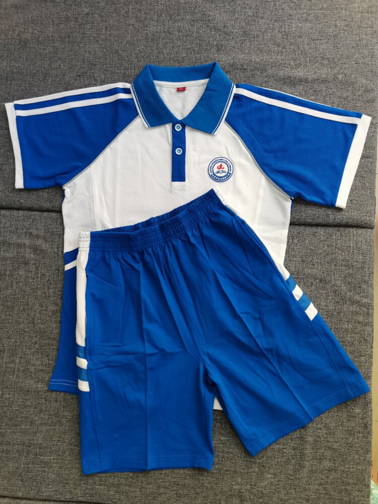 东莞东城实验中学新款夏装校服短袖短裤纯棉运动服特价包邮
