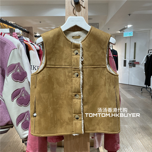 香港正品代购 Le17septembre 25秋冬 绒面革时尚单排扣短款马甲