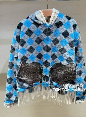 香港正品代购 Penultimate 25秋冬 拼色流苏边连帽外套