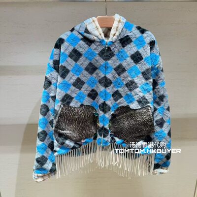 香港正品代购 Penultimate 25秋冬 拼色流苏边连帽外套