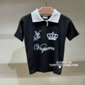 代购 Vaquera 25秋冬 香港正品 字母印花拼色翻领短袖 上衣