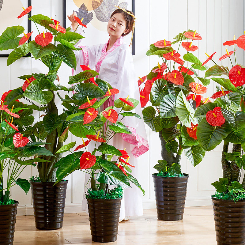 速发假树花掌红客厅盆栽植物树落地绿装盆景塑料植饰大型假花