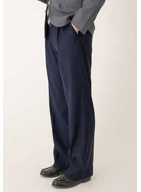 【无为工坊】现货绀色纯色正统宽松dk制服男直筒裤jk日系西裤长裤