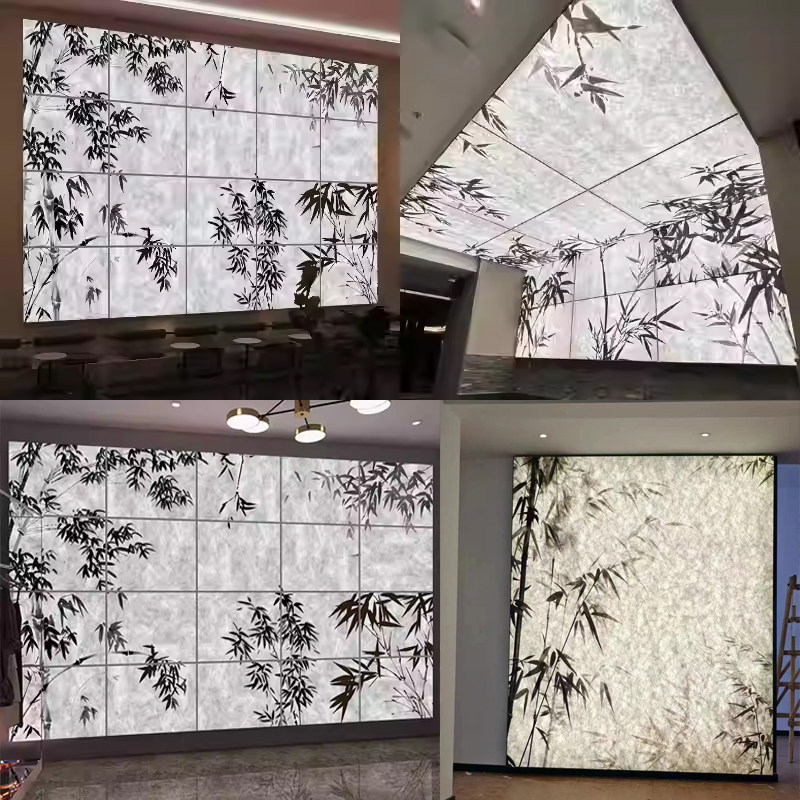 UV进口杜邦纸竹影灯箱卡布软膜天花吊顶氛围感背景墙户外广告灯箱图片