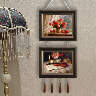 玫瑰花小提琴油画装饰画文艺小框画客厅餐厅挂画沙发卧室背景画