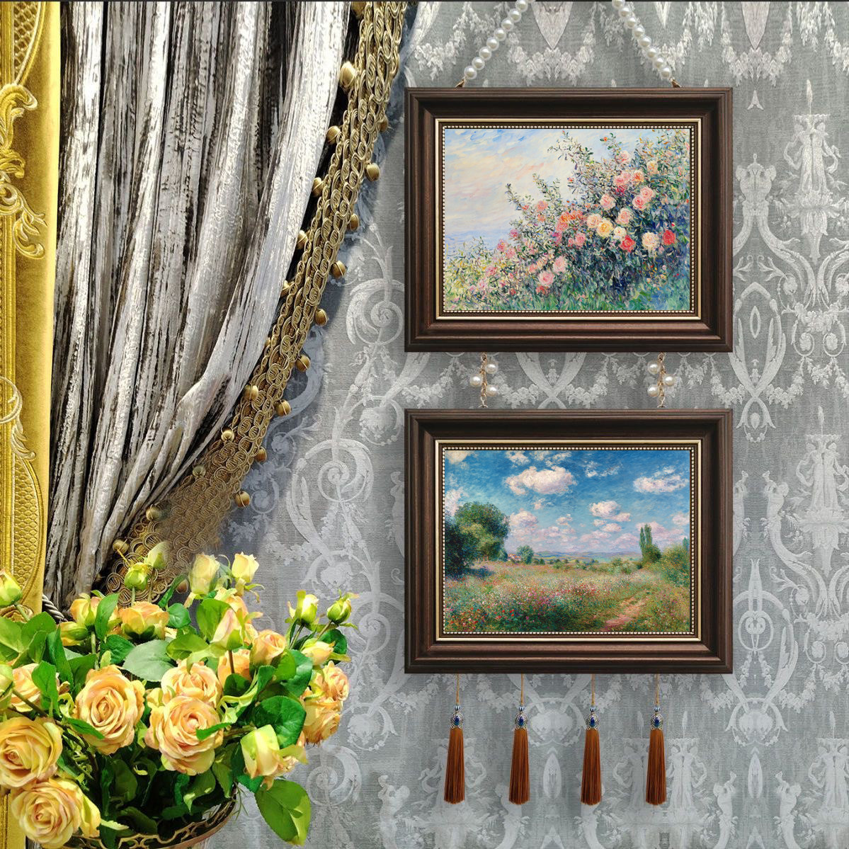 莫奈印象派风景画客厅沙发背景墙壁挂画卧室电视背景墙壁花卉框画