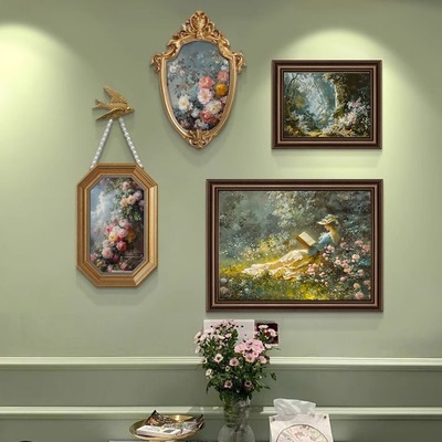 法式复古装饰画客厅花园读书人物餐厅卧室壁画沙发背景墙组合挂画
