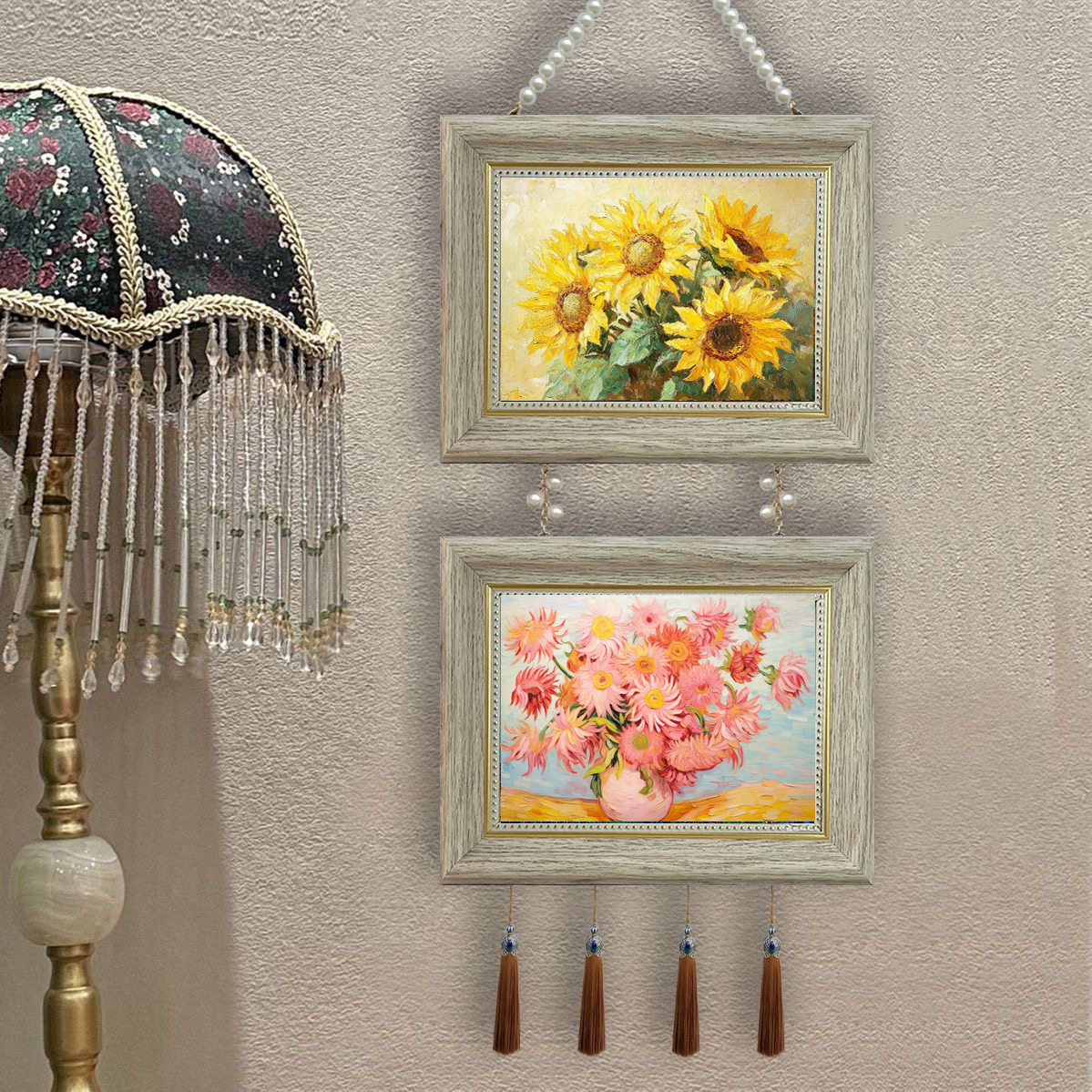 粉色向日葵花卉装饰画小清新治愈系挂画卧室客厅鲜花艺术挂画欧式图片